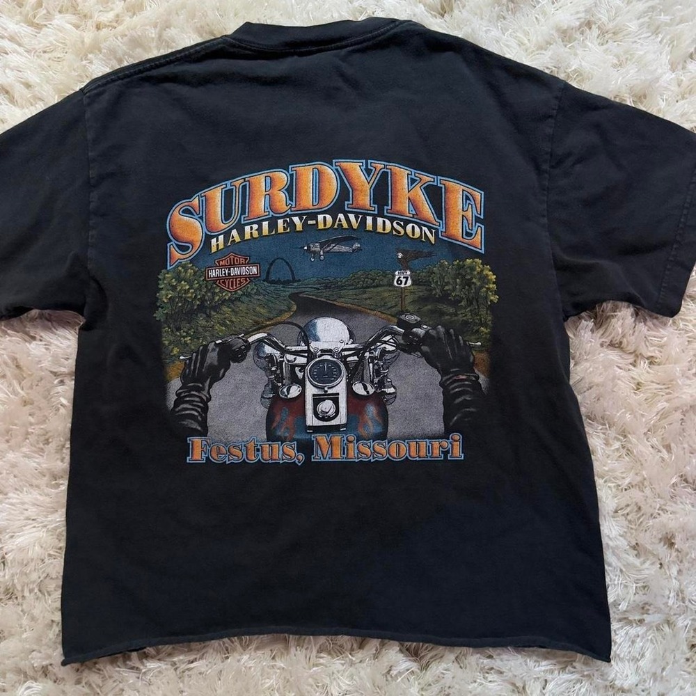 Harley Davidson Biker Crop Graphic Tee Americana Faded Black Shield Logo Medium